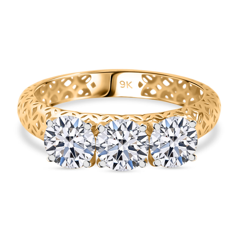 Mirage Collection - Luxuriant 9K Yellow Gold SGL Certified Lab Grown Diamond (SI/GH) Trilogy Ring 1.50 Ct._8278645
