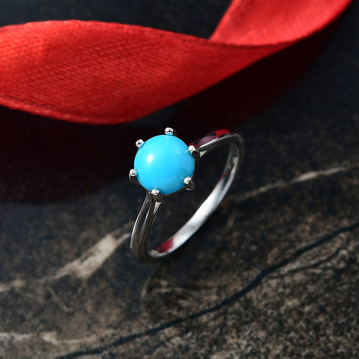 D'Joy 1.14 Ct. Sleeping Beauty Turquoise Solitaire Ring in Rhodium Overlay Sterling Silver V32514676 2