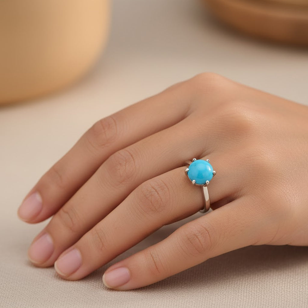 D'Joy 1.14 Ct. Sleeping Beauty Turquoise Solitaire Ring in Rhodium Overlay Sterling Silver V32514676 3