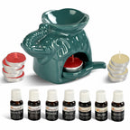 LIVMORE Elephant Ceramic Oil Burner with 10 Tea Lights & 7 Aroma Oils (10ml) - Musk , Lavendar, Jasmine, Rose, Citronella, Lemongress & Patchouli_8278778