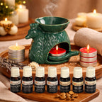 LIVMORE Peacock Ceramic Oil Burner with 10 Tea Lights & 7 Aroma Oils (10ml)_8278789_1