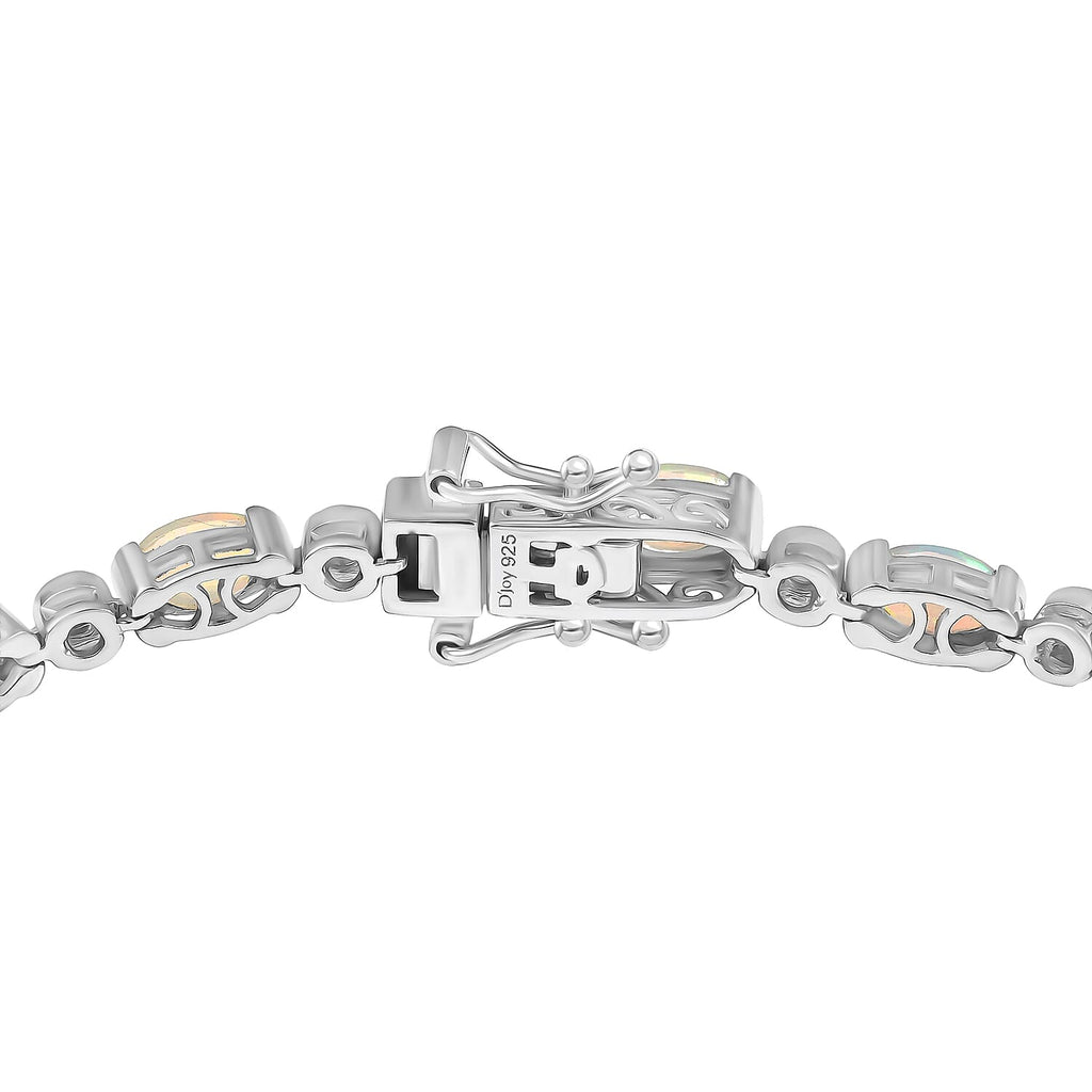 D'Joy Ethiopian Opal & Natural Zircon Bracelet (Size 7) with GB Lock Box in Rhodium Overlay Sterling Silver 5.39 Ct, Silver Wt. 8.83 Gms.