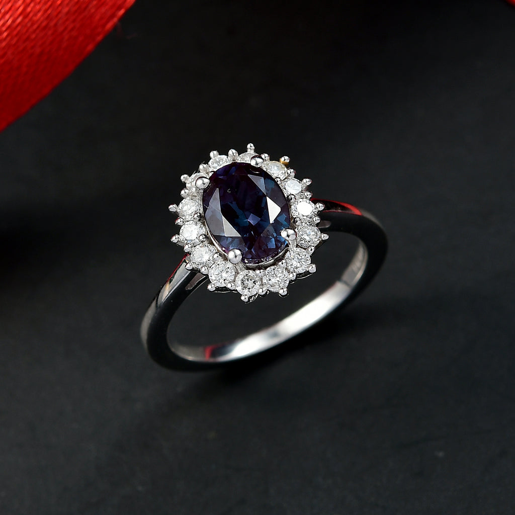 Luxuriant Lab Grown Alexandrite & Lab Grown Diamond Ring in Rhodium Overlay Sterling Silver 2.01 Ct._8278819_1
