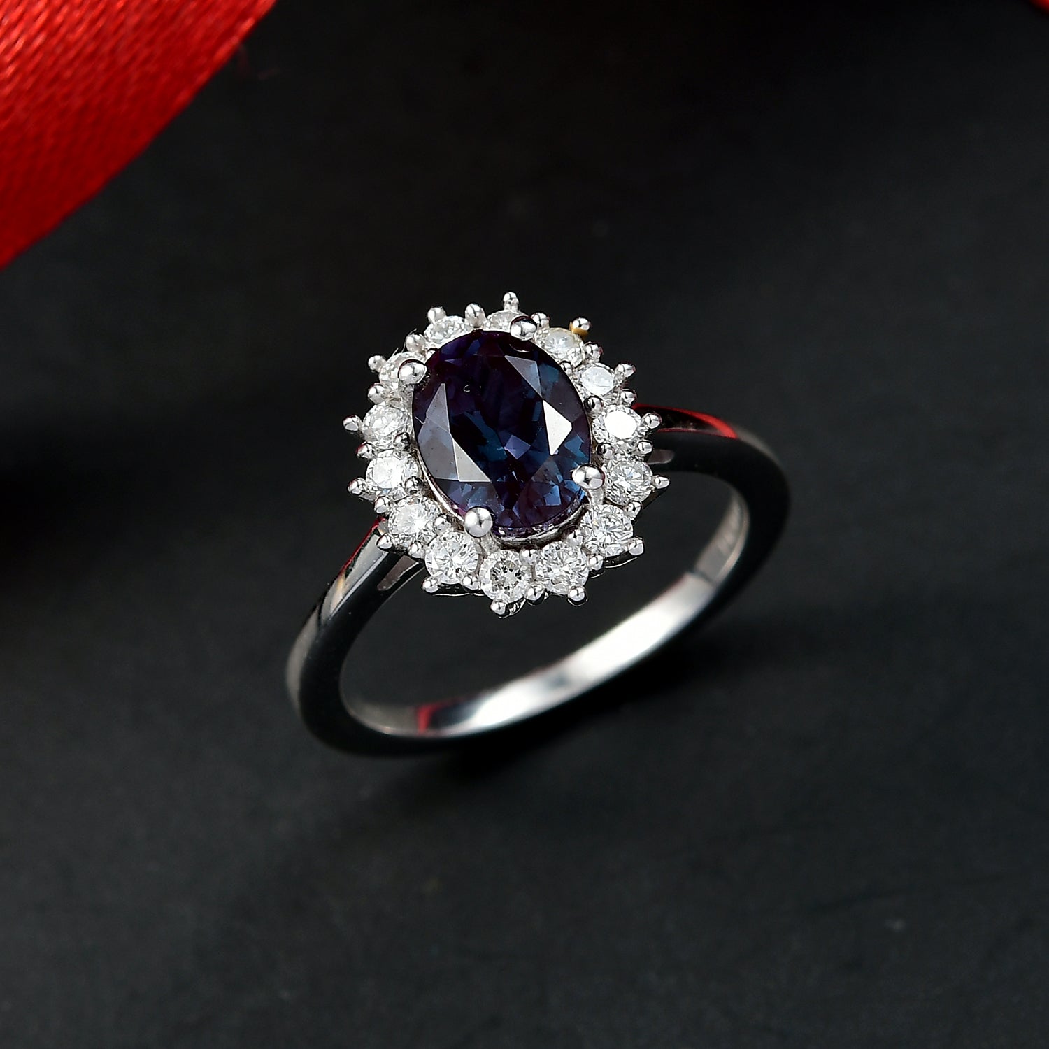 Luxuriant Lab Grown Alexandrite &amp; Lab Grown Diamond Ring in Rhodium Overlay Sterling Silver 2.01 Ct. V32540337 2