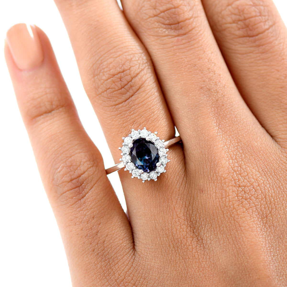 Luxuriant Lab Grown Alexandrite &amp; Lab Grown Diamond Ring in Rhodium Overlay Sterling Silver 2.01 Ct. V32540337 3