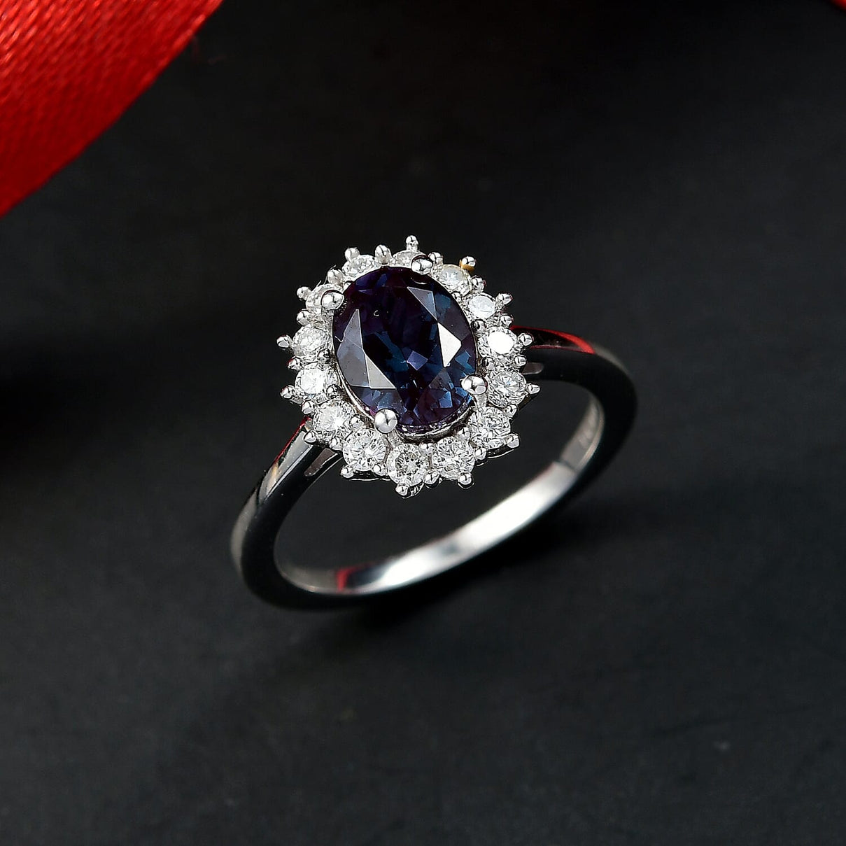 Luxuriant Lab Grown Alexandrite &amp; Lab Grown Diamond Ring in Rhodium Overlay Sterling Silver 2.01 Ct. V32525727 2