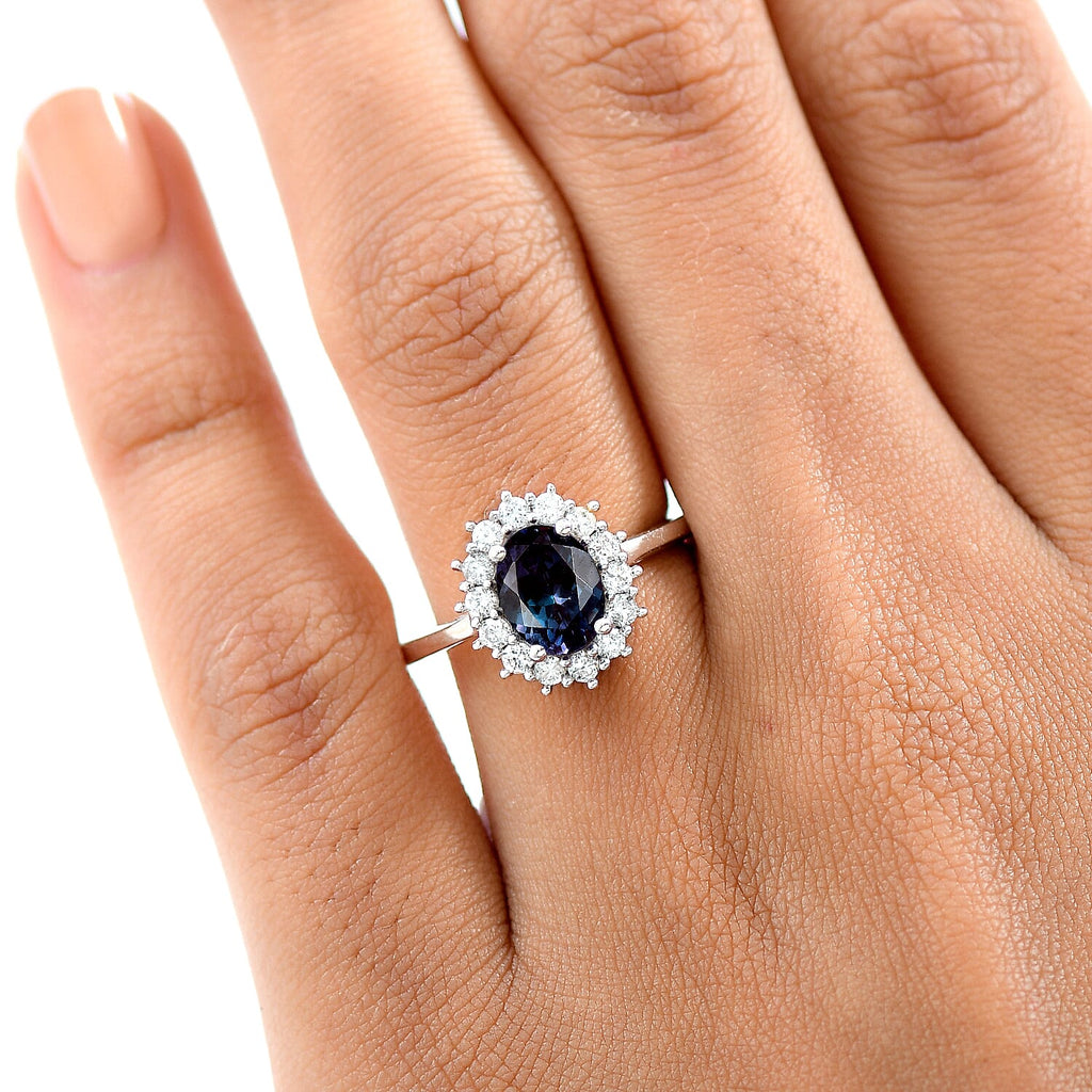 Luxuriant Lab Grown Alexandrite & Lab Grown Diamond Ring in Rhodium Overlay Sterling Silver 2.01 Ct._8278820_2