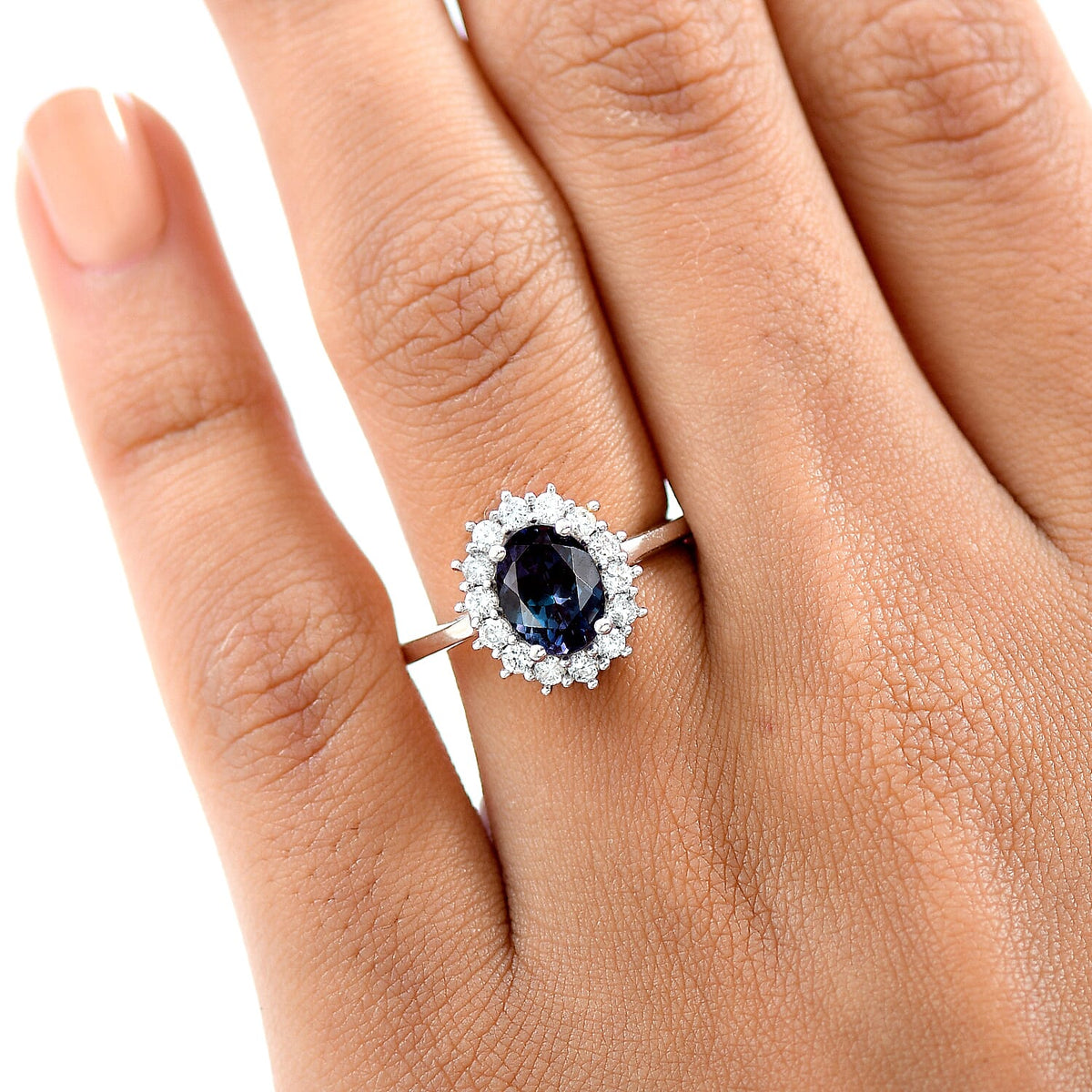 Luxuriant Lab Grown Alexandrite &amp; Lab Grown Diamond Ring in Rhodium Overlay Sterling Silver 2.01 Ct. V32525727 3
