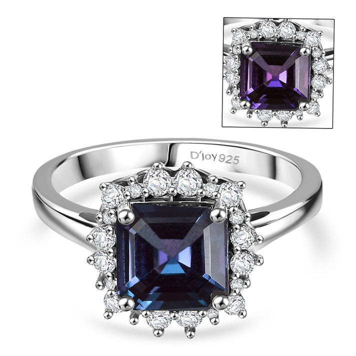 D'Joy 2 Ct. Lab Grown Alexandrite, Moissanite Halo Ring in Rhodium Overlay Sterling Silver 8278859 1