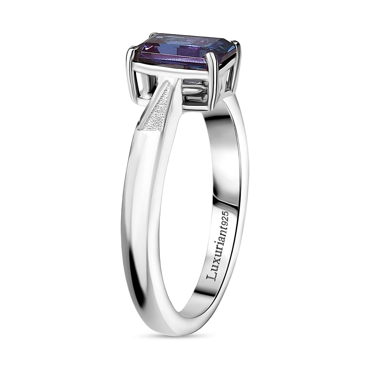Luxuriant Lab Grown Alexandrite Solitaire Ring in Rhodium Overlay Sterling Silver 1.17 Ct. V32530665 4