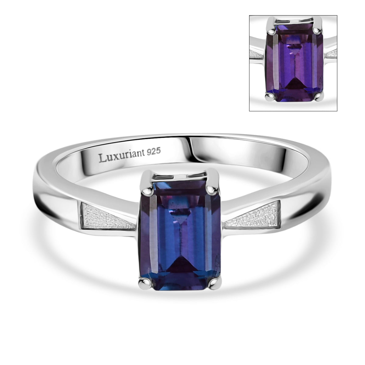 Luxuriant Lab Grown Alexandrite Solitaire Ring in Rhodium Overlay Sterling Silver 1.17 Ct. V32516242 0