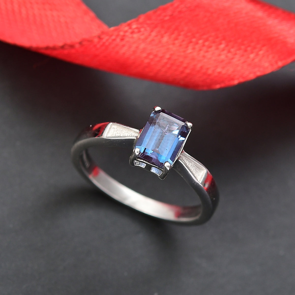 Luxuriant Lab Grown Alexandrite Solitaire Ring in Rhodium Overlay Sterling Silver 1.17 Ct. V32516242 2