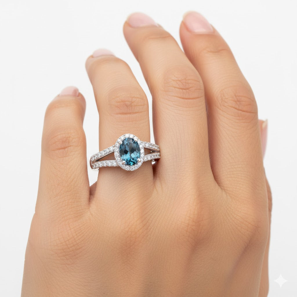 Luxuriant Lab Grown Alexandrite & White Zircon Ring in Rhodium Overlay Sterling Silver 1.34 Ct._8279012_2
