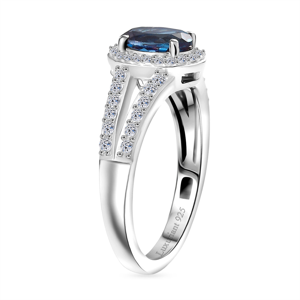 Luxuriant Lab Grown Alexandrite & White Zircon Ring in Rhodium Overlay Sterling Silver 1.34 Ct._8279012_3