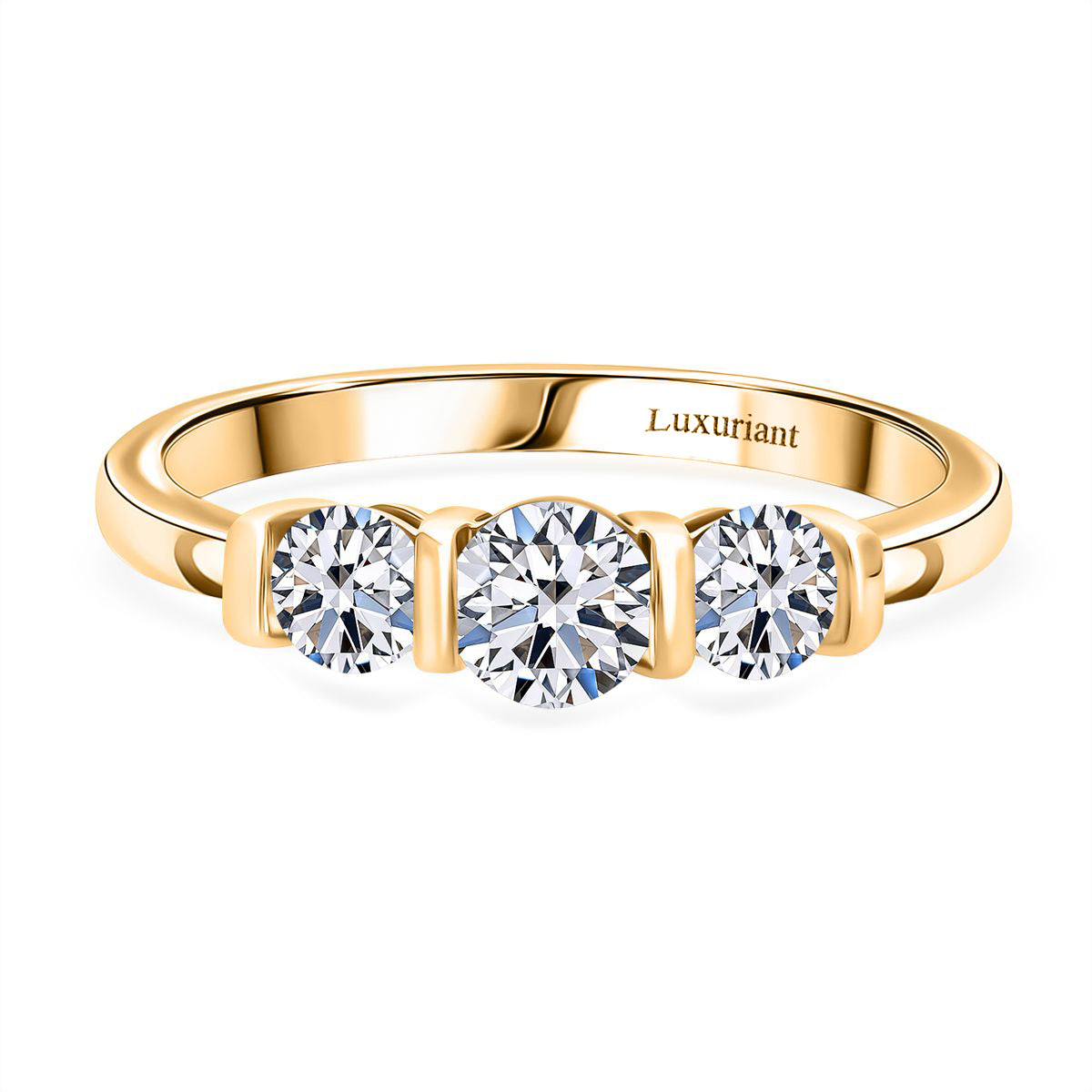 LUXURIANT 1 Ct. Lab Grown Diamond Trilogy Ring in 18K Vermeil Yellow Gold Sterling Silver 8279484 0