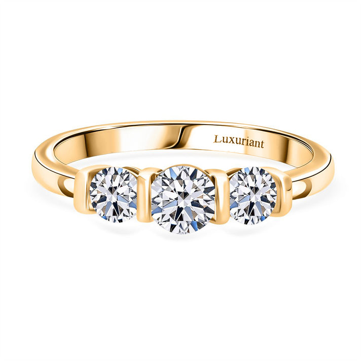 LUXURIANT 1 Ct. Lab Grown Diamond Trilogy Ring in 18K Vermeil Yellow Gold Sterling Silver 8279484 1