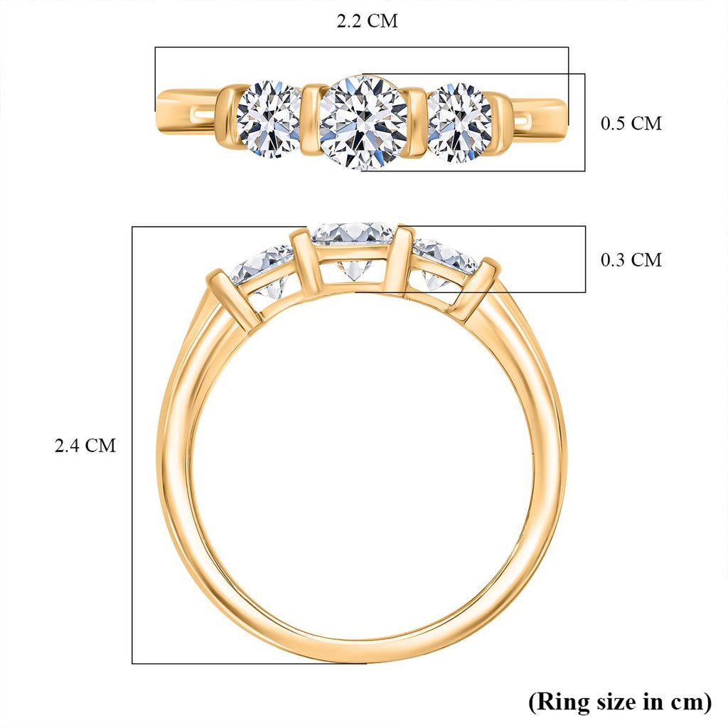 Luxuriant Round Cut Lab Grown Diamond (SI/GH) Trilogy Ring in 18K Vermeil Yellow Gold Plated Sterling Silver 1.00 Ct._8279484_4