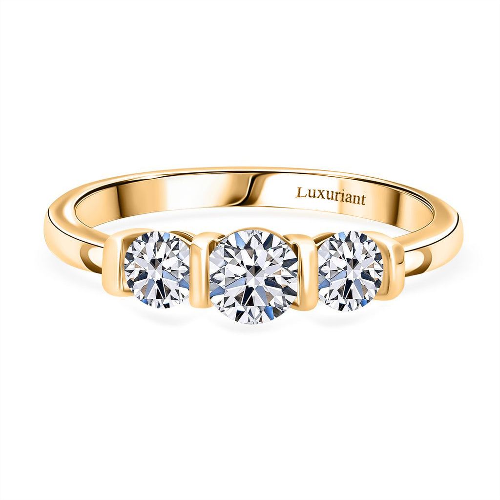 Luxuriant Round Cut Lab Grown Diamond (SI/GH) Trilogy Ring in 18K Vermeil Yellow Gold Plated Sterling Silver 1.00 Ct._8279485
