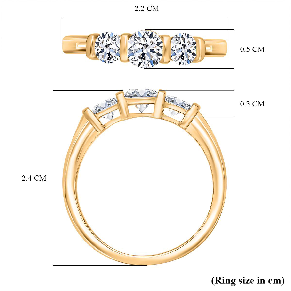 LUXURIANT 1 Ct. Lab Grown Diamond Trilogy Ring in 18K Vermeil Yellow Gold Over Sterling Silver 8279485 4