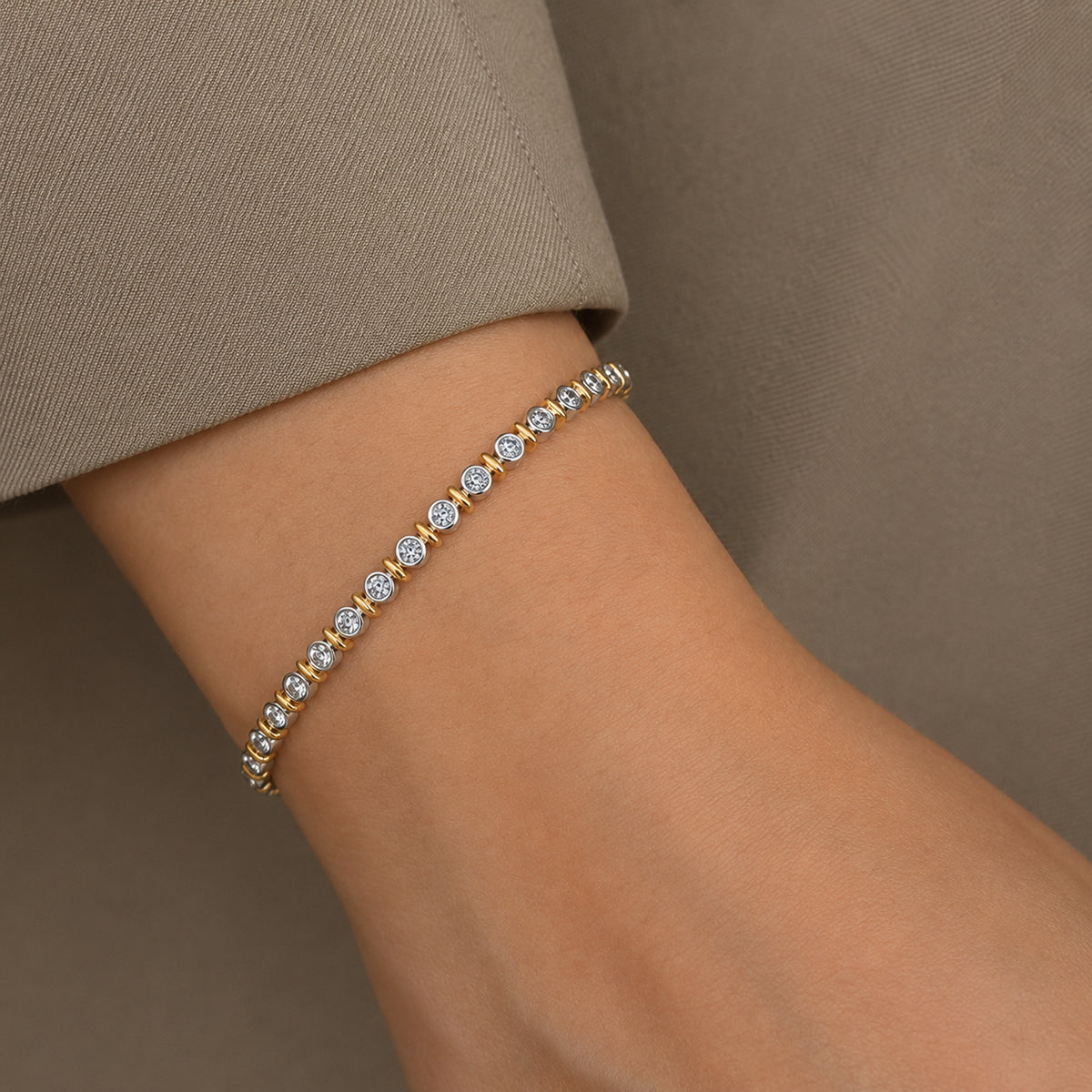 LUXURIANT 2 Ct. Lab Grown Diamond Bracelet (Size - 7.5) in Rhodium and 18K Vermeil Yellow Gold Over Sterling Silver (SI-GH) 8279580 3
