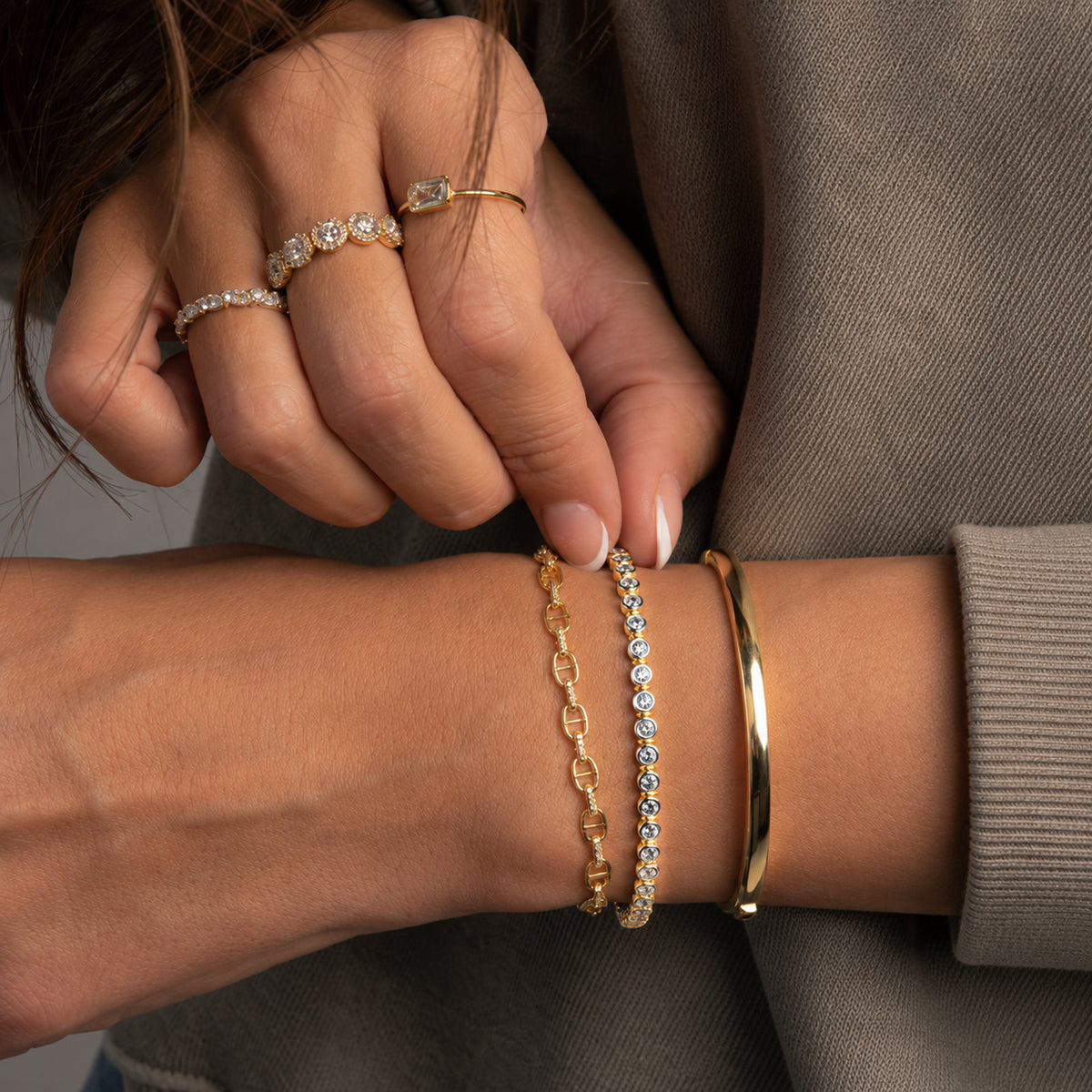 LUXURIANT 2 Ct. Lab Grown Diamond Bracelet (Size - 7.5) in Rhodium and 18K Vermeil Yellow Gold Over Sterling Silver (SI-GH) 8279580 7
