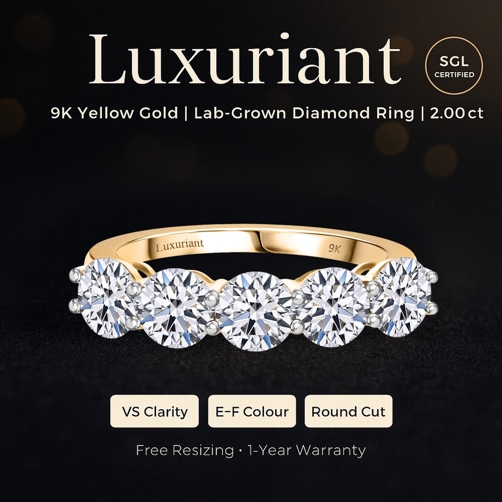 Luxuriant - 9K Yellow Gold SGL Certified Lab Grown Diamond (VS/E-F) 5 Stone Band Ring 2.00 Ct._8279600_1
