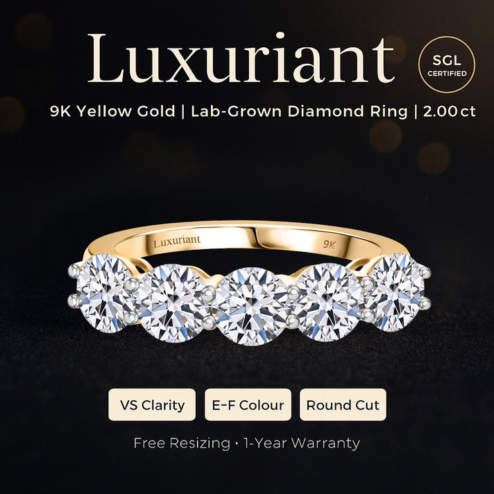Luxuriant 9K Yellow Gold Round Cut SGL Certified Lab Grown Diamond (VS/EF) Ring 2.00 Ct. 8279600 2