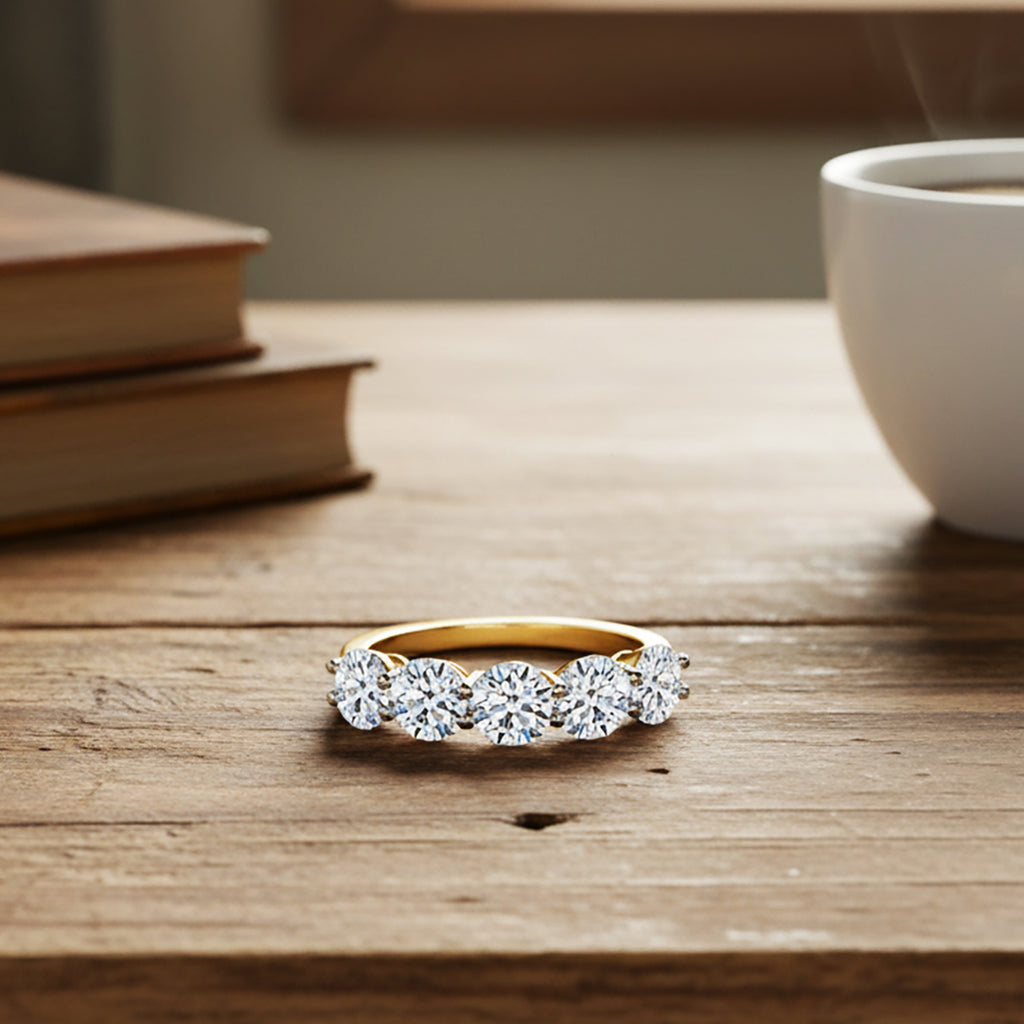 Luxuriant - 9K Yellow Gold SGL Certified Lab Grown Diamond (VS/E-F) 5 Stone Band Ring 2.00 Ct._8279600_4