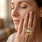 Bloomstone Collection - White Crystal Adjustable Solitaire Flower Ring