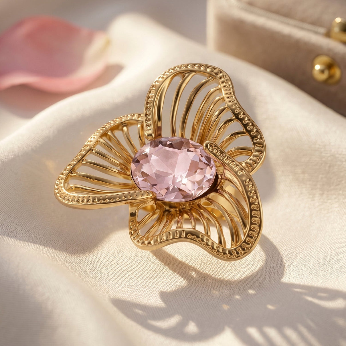 Bloomstone Collection - White Crystal Adjustable Solitaire Flower Ring V32364799 3