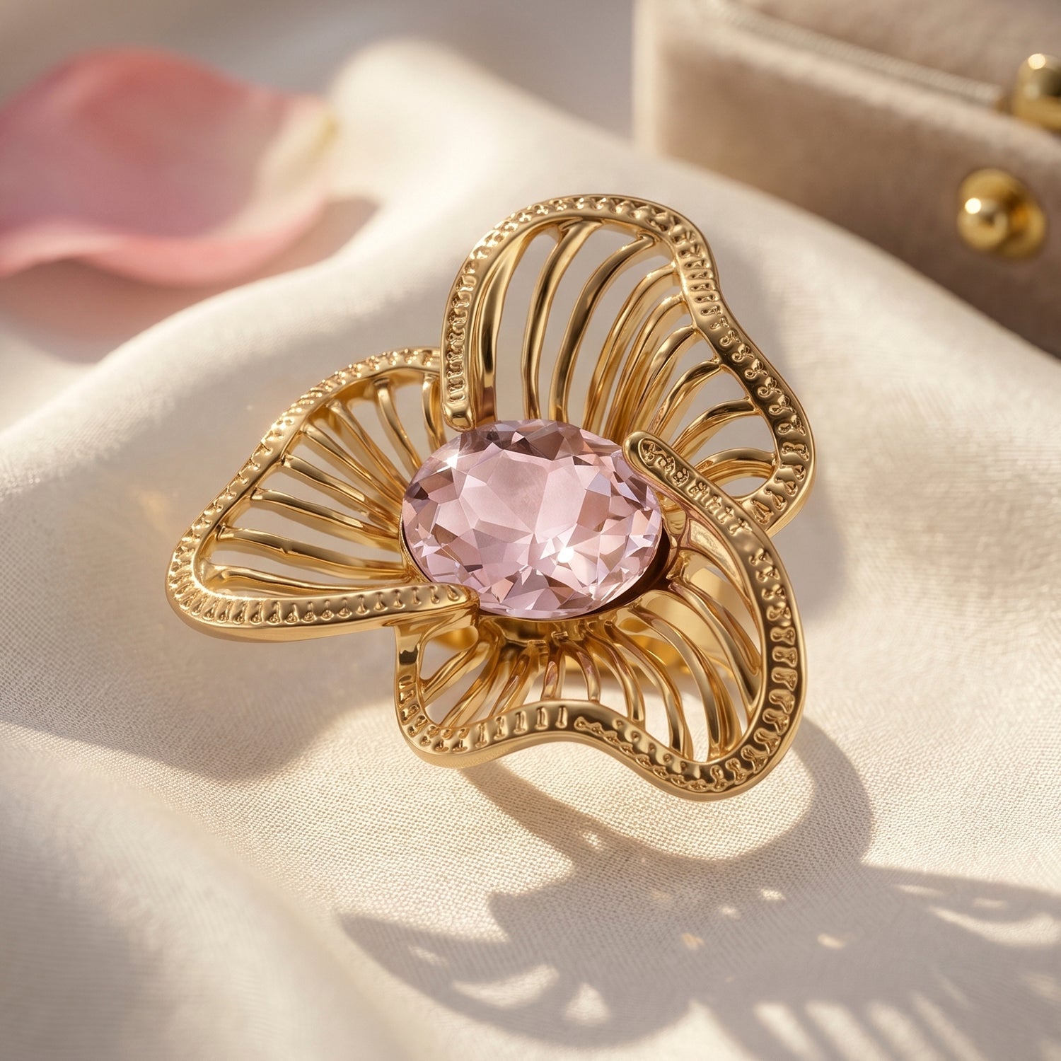 Bloomstone Collection - White Crystal Adjustable Solitaire Flower Ring V32364799 3