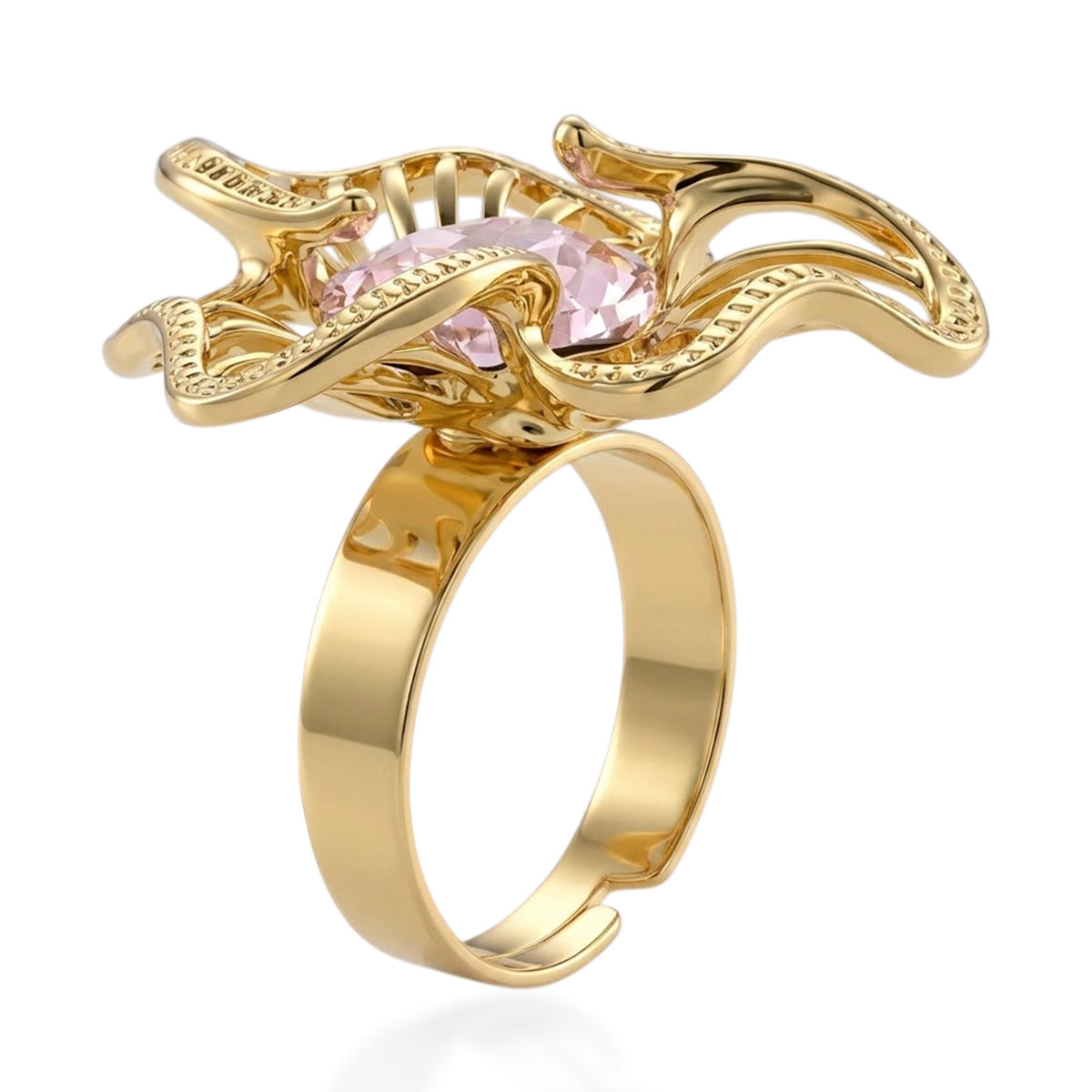 Bloomstone Collection - White Crystal Adjustable Solitaire Flower Ring V32364729 4