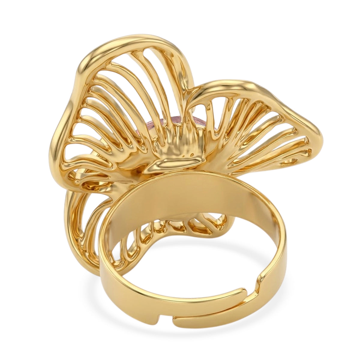 Bloomstone Collection - White Crystal Adjustable Solitaire Flower Ring V32359974 5