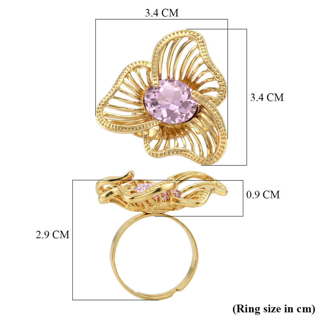 Bloomstone Collection - White Crystal Adjustable Solitaire Flower Ring_8279892_5