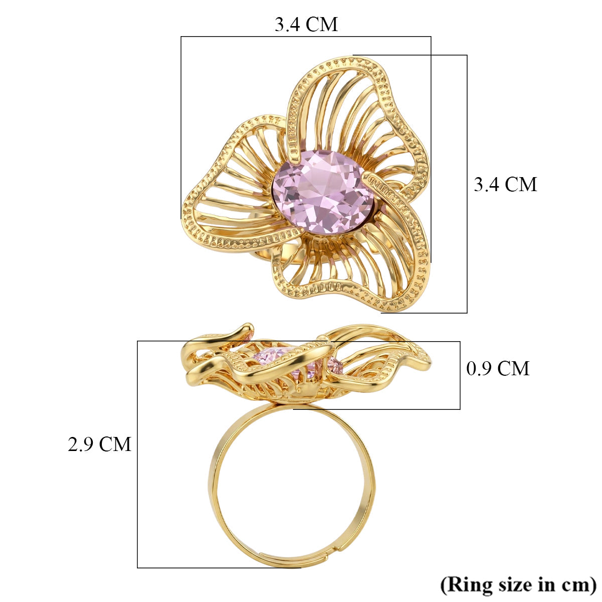 Bloomstone Collection - White Crystal Adjustable Solitaire Flower Ring V32364729 6
