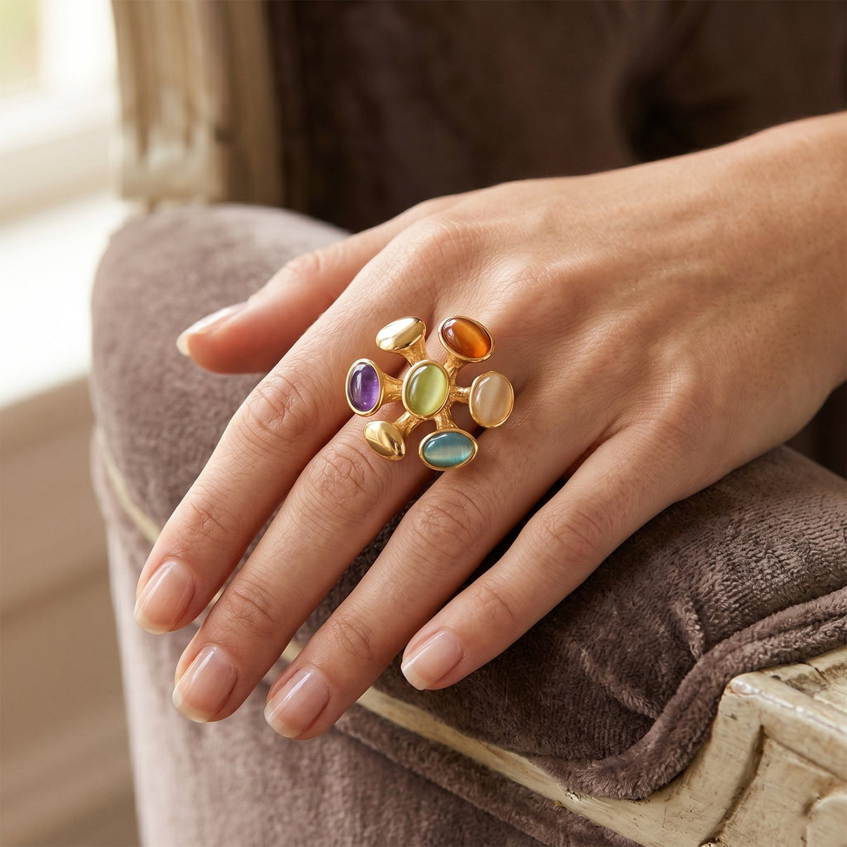 Bloomstone Collection - Created Multi Cat's Eye Adjustable Cluster Ring V32359719 2
