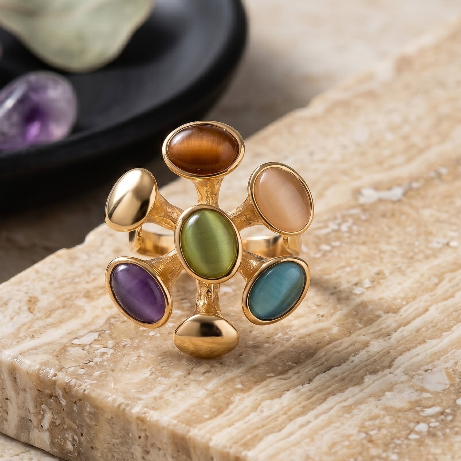 Bloomstone Collection - Created Multi Cat's Eye Adjustable Cluster Ring V32359719 3