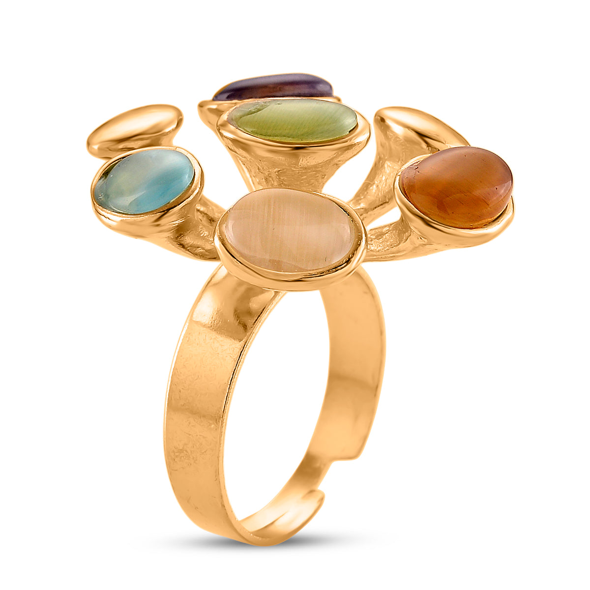 Bloomstone Collection - Created Multi Cat's Eye Adjustable Cluster Ring V32364684 4