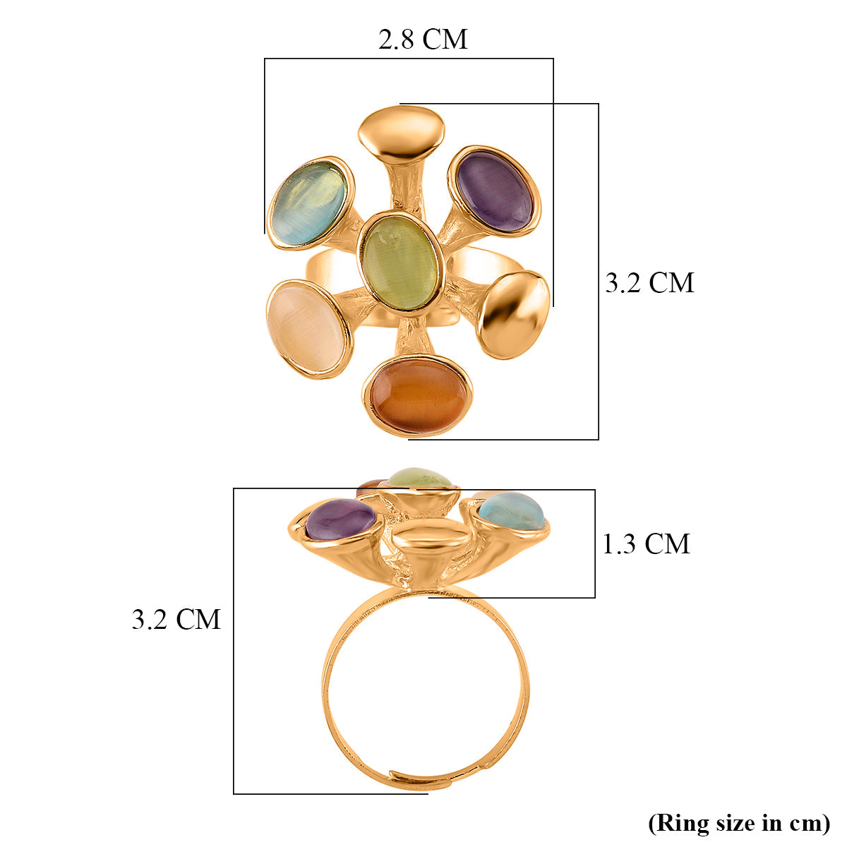Bloomstone Collection - Created Multi Cat's Eye Adjustable Cluster Ring V32359719 6