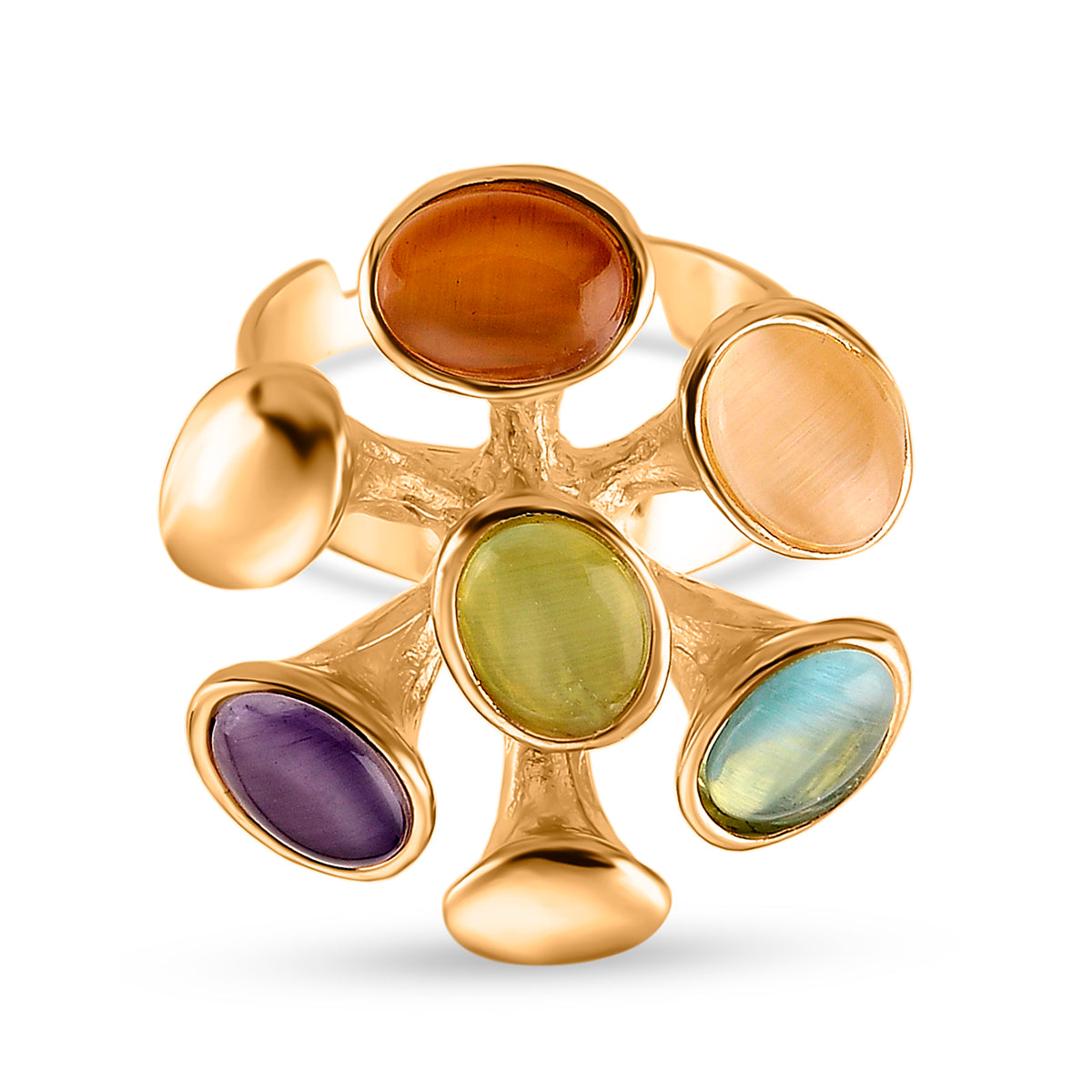Bloomstone Collection - Created Multi Cat's Eye Adjustable Cluster Ring V32364684 0