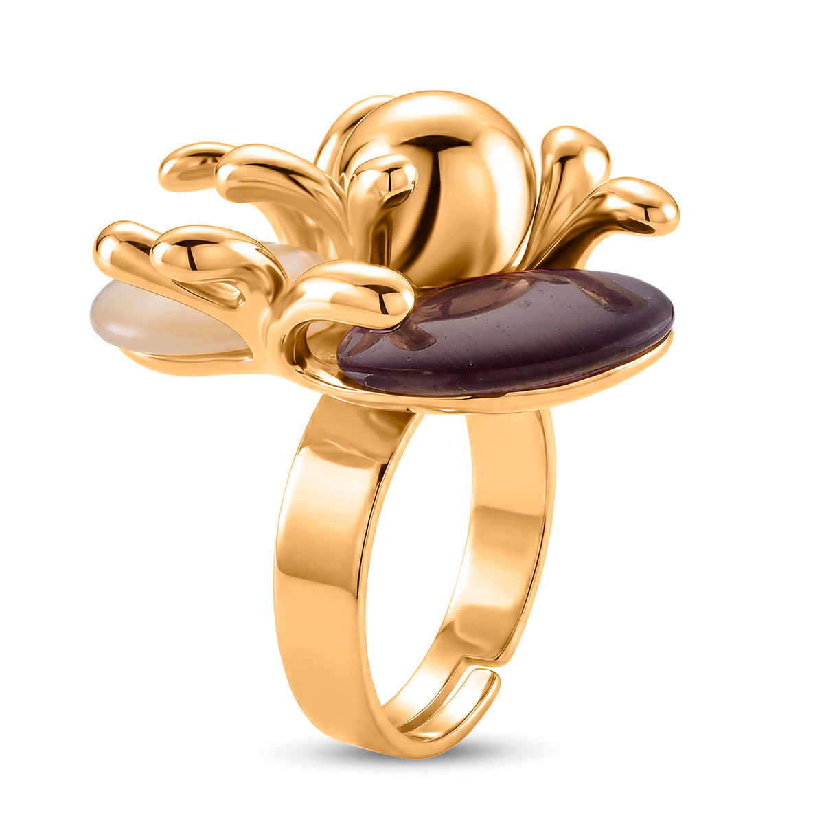 Bloomstone Collection - White &amp; Purple Crystal Adjustable Ring (Size - N to T) in Gold Tone 8279894 4