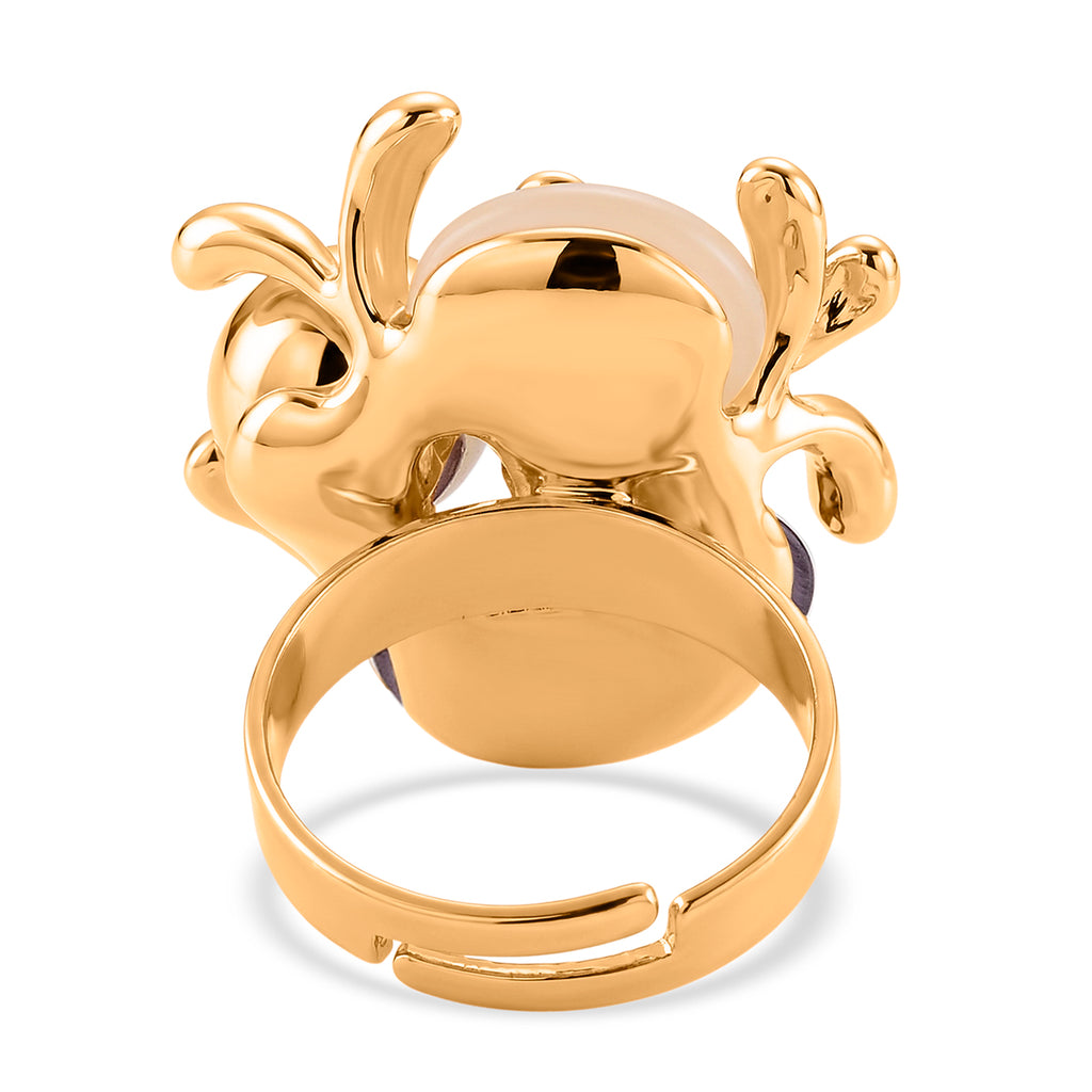 Bloomstone Collection - White & Purple Crystal Adjustable Ring (Size - N to T) in Gold Tone_8279894_4