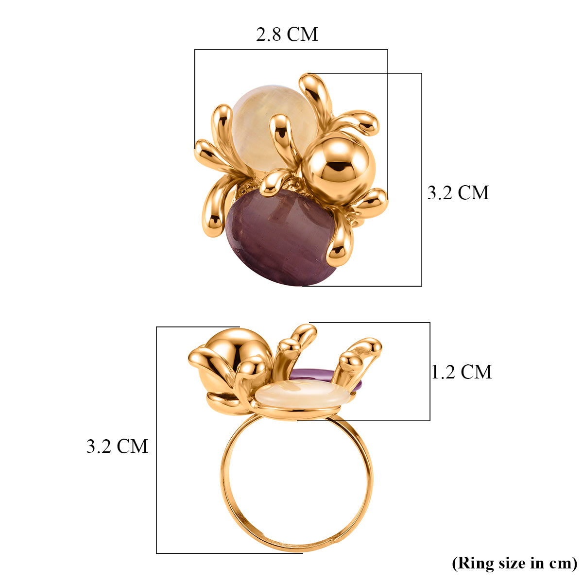 Bloomstone Collection - White &amp; Purple Crystal Adjustable Ring (Size - N to T) in Gold Tone 8279894 6