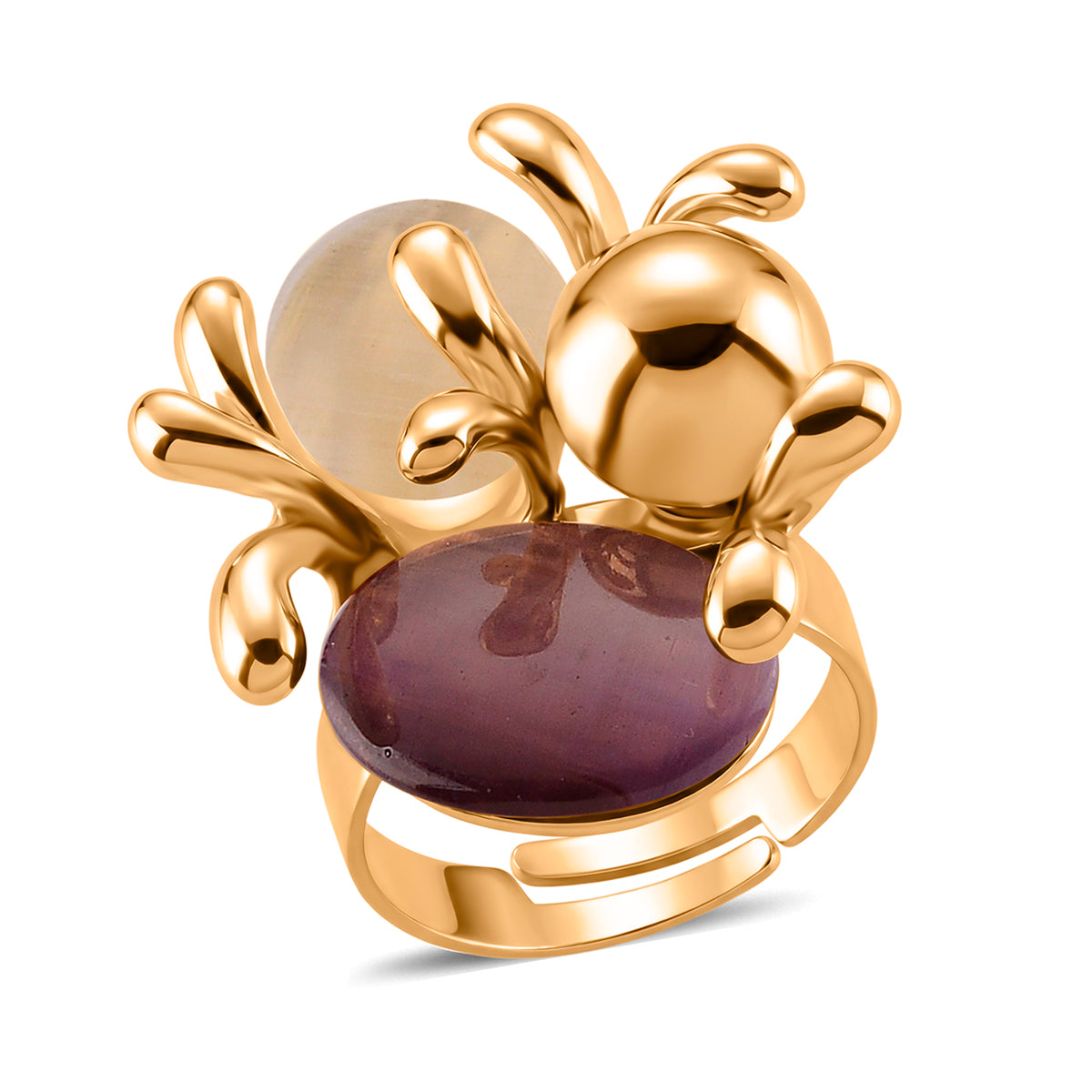 Bloomstone Collection - White &amp; Purple Crystal Adjustable Ring (Size - N to T) in Gold Tone V32363949 0