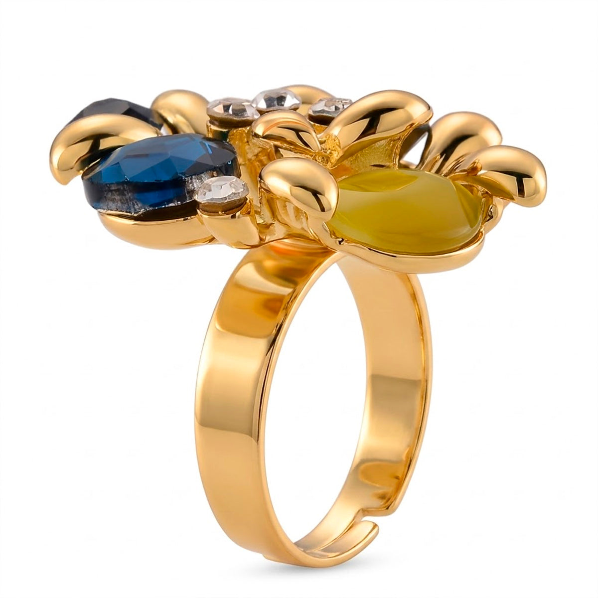 Bloomstone Collection - Multi Colour Crystal Adjustable Cluster Ring (Size - Q to S) V32367904 4
