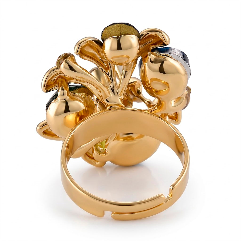 Bloomstone Collection - Multi Colour Crystal Adjustable Cluster Ring (Size - Q to S)_8279895_4