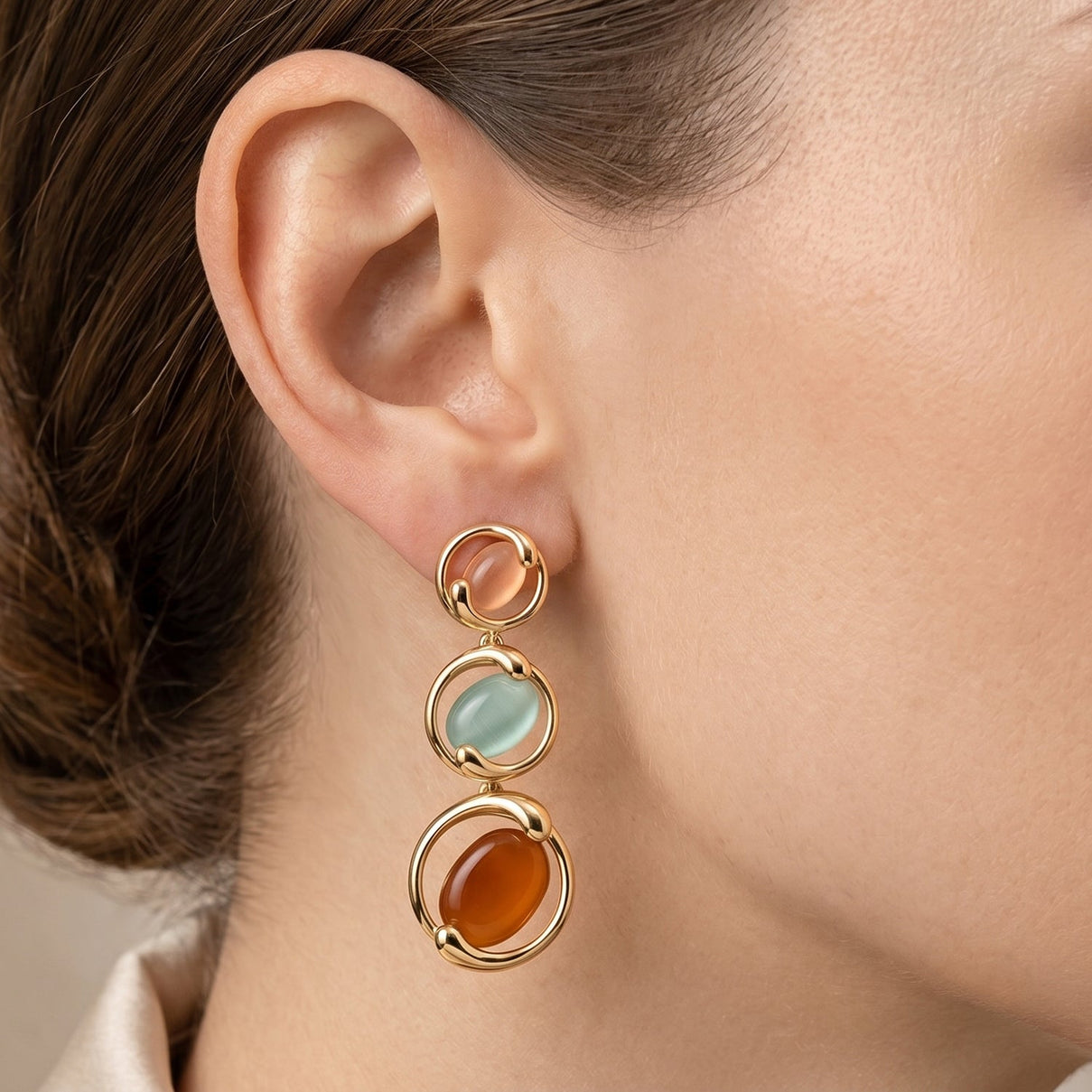 Bloomstone Collection - Created Multi Cat's Eye Dangling Earring with Push Back V32355878 2