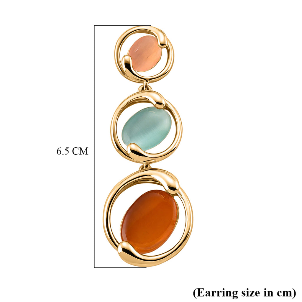 Bloomstone Collection - Created Multi Cat's Eye Dangling Earring with Push Back