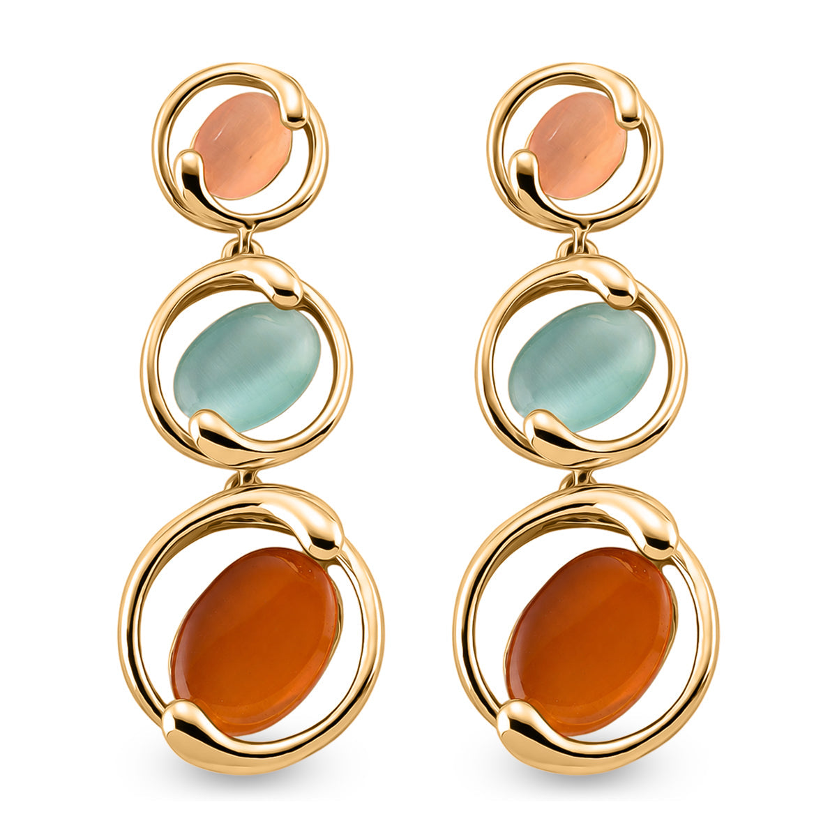 Bloomstone Collection - Created Multi Cat's Eye Dangling Earring with Push Back V32363928 0