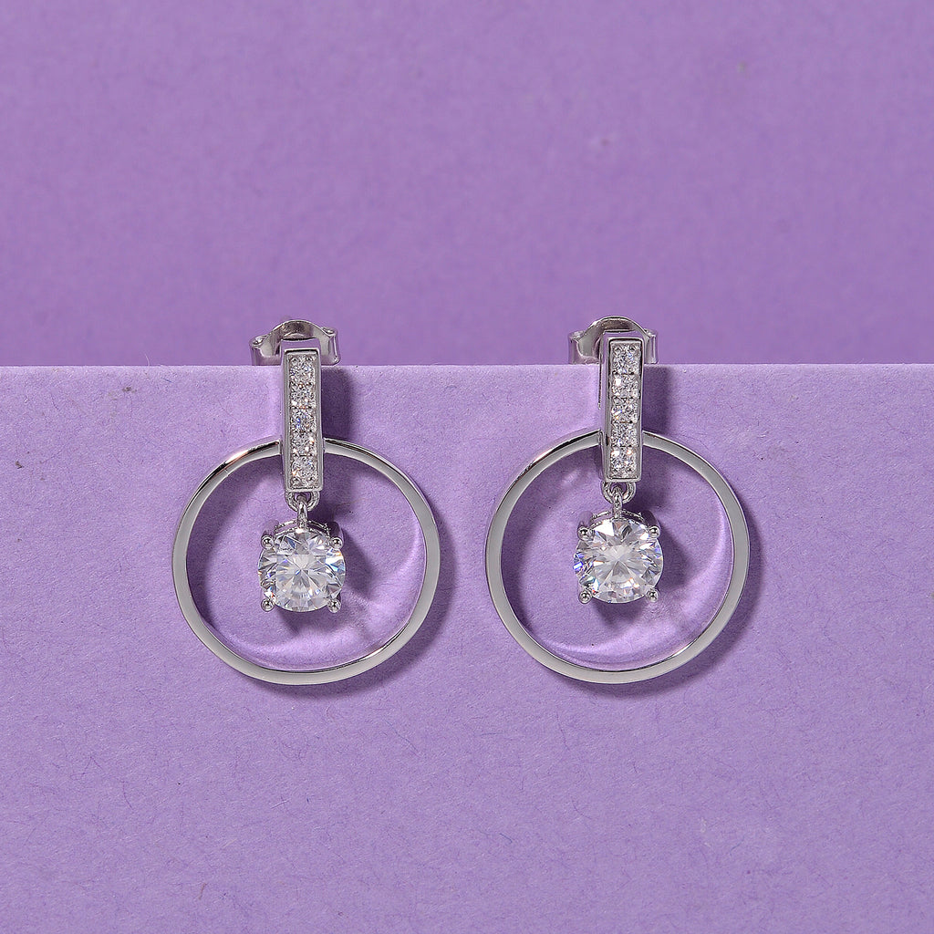 D'Joy Moissanite Earring with Push Back in Rhodium Overlay Sterling Silver 1.74 Ct._8280103_1